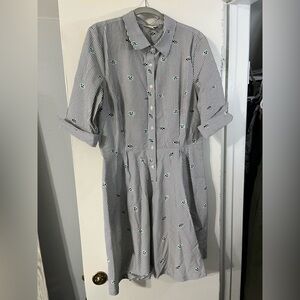 Maison Jules Black and White Striped Dress with Green Details